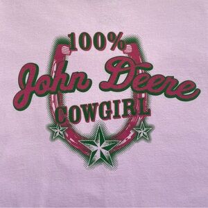 John Deere Long Sleeve T-Shirt 100% Cowgirl Size Medium Cotton Pink Horseshoe